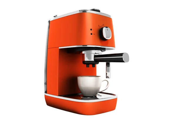 Moderne Oranje Koffiemachine Voor Één Kopje Koffie Render Witte Achtergrond — Stockfoto