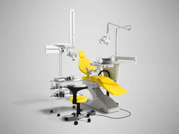 Современное Желтое Стоматологическое Оборудование Лечения Зубов Рендеринг Сером Фоне Тенью — стоковое фото