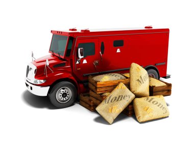 Çanta 3d render gölge beyaz zemin üzerine de para taşıma için Modern kırmızı Zırhlı kamyon