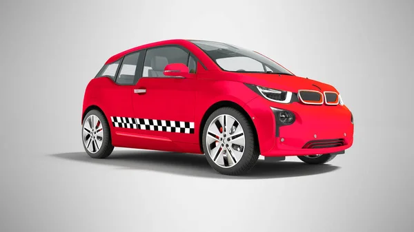 Rotes Taxi Elektroauto Isoliert Rendering Auf Grauem Hintergrund Mit Schatten — Stockfoto