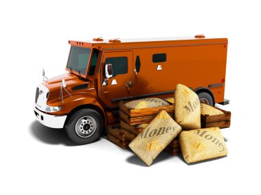 Çanta 3d render gölge beyaz zemin üzerine de para taşıma için Modern turuncu Zırhlı kamyon