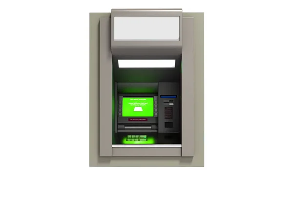 Современный Банкомат Зеленым Экраном Рендеринг Белом Фоне Тени — стоковое фото