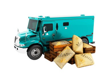 Modern mavi çanta 3d render beyaz arka plan üzerinde de para taşıma için kamyon yok gölge zırhlı.