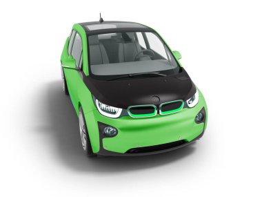 Modern yeşil elektrikli otomobil için izole yaz 3d render gölge beyaz zemin üzerine siyah insets ile
