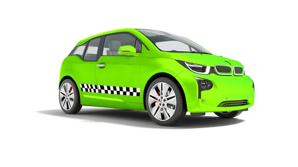 Grünes Taxi Elektroauto Isoliert Rendering Auf Weißem Hintergrund Mit Schatten — Stockfoto