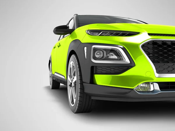 Modern Light Green Car Crossover Travel Black Insets Front Render — Stock Photo, Image