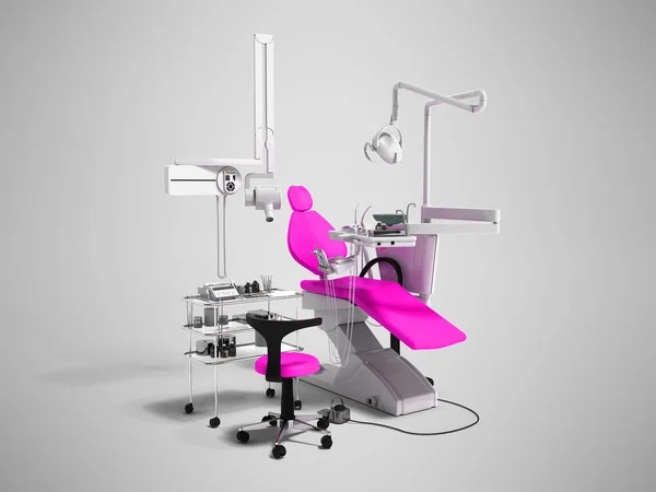 Современное Розовое Стоматологическое Оборудование Лечения Зубов Рендеринг Сером Фоне Тенью — стоковое фото