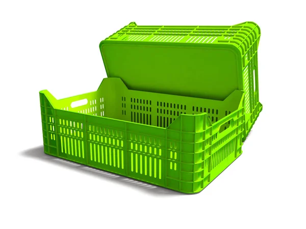 Zelená Plastová Dvě Krabice Prázdná Zadní Pohled Vykreslení Bílém Pozadí — Stock fotografie