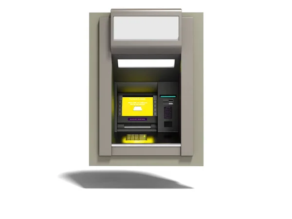 Atm 包含黄屏3D 渲染白色背景与阴影 — 图库照片