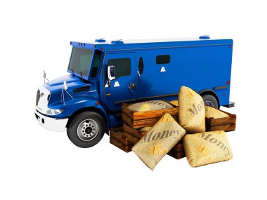 Modern koyu mavi çanta 3d render beyaz arka plan üzerinde de para taşıma için kamyon yok gölge zırhlı.