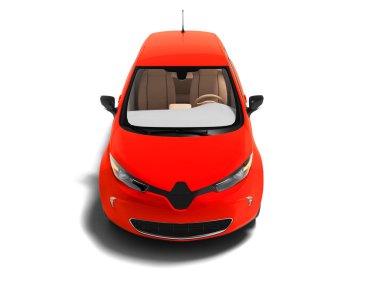 Modern kırmızı elektrik hatchback araba şehir önden görünüm 3d render gölge beyaz zemin üzerine geziler için