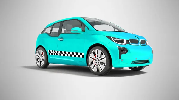 Blaues Taxi Elektro Auto Isoliert Rendering Auf Grauem Hintergrund Mit — Stockfoto