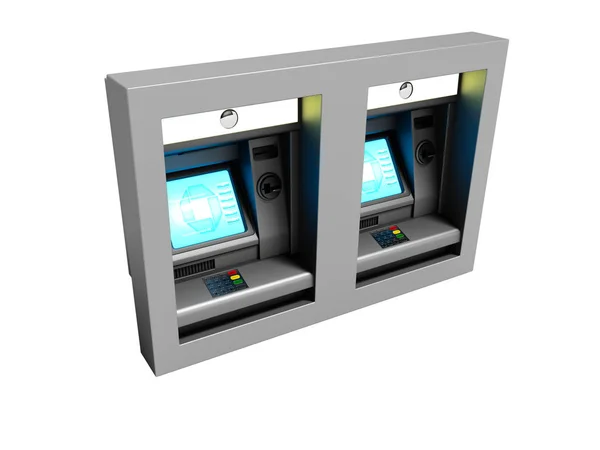 Moderní Duální Atm Součástí Elektronických Peněz Přenos Renderování Bílém Pozadí — Stock fotografie