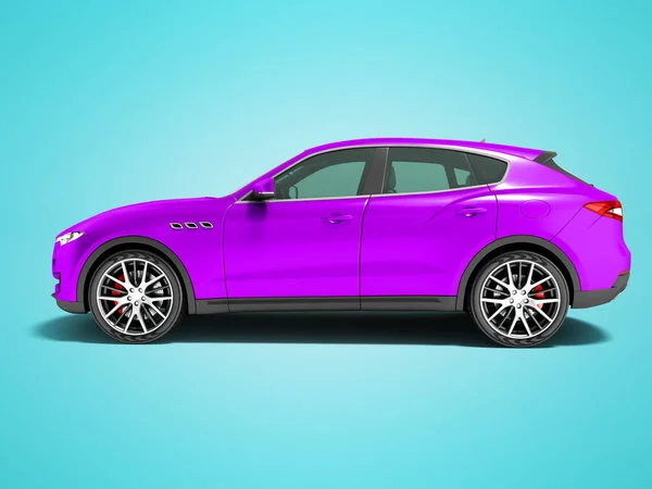 Crossover Carro Roxo Moderno Para Viagens Negócios Vista Lateral Render — Fotografia de Stock