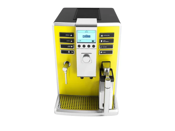 Modern Yellow Coffee Machine Milk Dispenser One Cup Front View — Stock Photo, Image