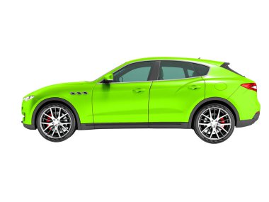 Modern ışık yeşil crossover araba 3d render beyaz arka plan hiçbir gölge iş gezileri yan görünümü için