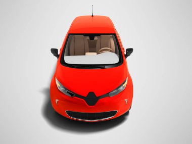 Modern kırmızı elektrik hatchback araba gezileri şehir önden görünüm 3d render gölge ile gri arka plan üzerinde için