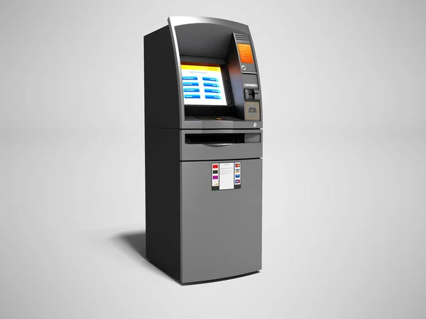 Moderní Atm Pro Elektronické Peníze Přenos Vykreslení Šedém Pozadí Stín — Stock fotografie