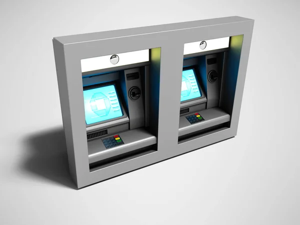 Moderní Duální Atm Pro Elektronické Peníze Přenos Vykreslení Šedém Pozadí — Stock fotografie