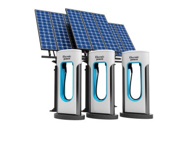 Kavram yeşil elektro hiçbir gölge güneş panelleri beyaz arka plan üzerinde 3d render ile doldurma