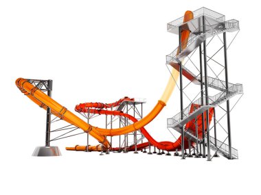 Su Parkı önünde iki büyük su kaydırağı 3d render beyaz arka plan üzerinde hiçbir gölge göster