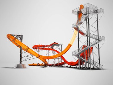 Su Parkı önünde iki büyük su kaydırağı 3d render gölge ile gri arka plan üzerinde göster