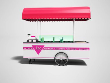 Kamyon üzerinde dondurma ve dondurma ile tekerlek üzerinde satış 3d render gölge ile gri arka plan üzerinde