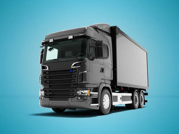 Camion Grigio Con Rimorchio Grigio Vista Frontale Rendering Sfondo Blu — Foto Stock