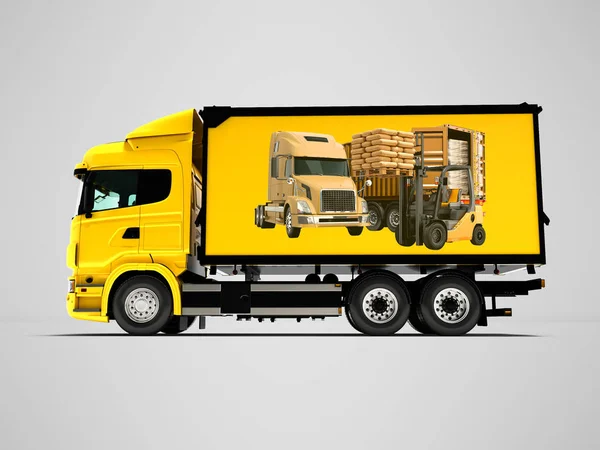 Caminhão Grande Para Transporte Materiais Construção Renderizar Fundo Cinza Com — Fotografia de Stock