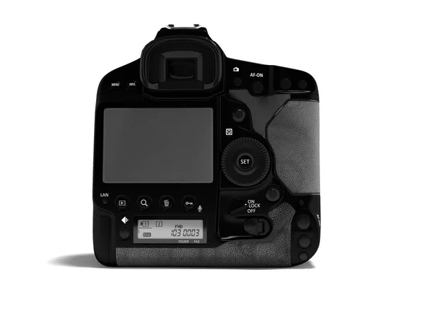 Fotocamera Professionale Nera Con Inserti Pelle Vista Posteriore Rendering Sfondo — Foto Stock