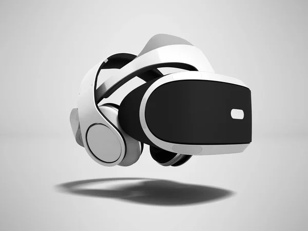 Weiße Virtual Reality Brille Mit Weißen Kopfhörern Rendering Auf Grauem — Stockfoto