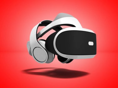 Beyaz sanal gerçeklik gözlük gölge kırmızı zemin üzerine beyaz kulaklık 3d render ile