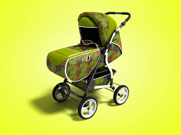Dziecko Zielony Wózek Cały Sezon Dla Nowonarodzonego Chłopca Render Żółtym — Zdjęcie stockowe
