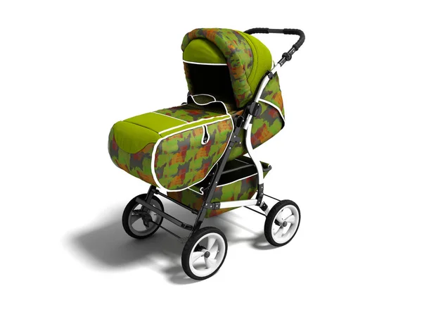 Baby Stroller Green All Season Newborn Boy Render White Background — Stock Photo, Image