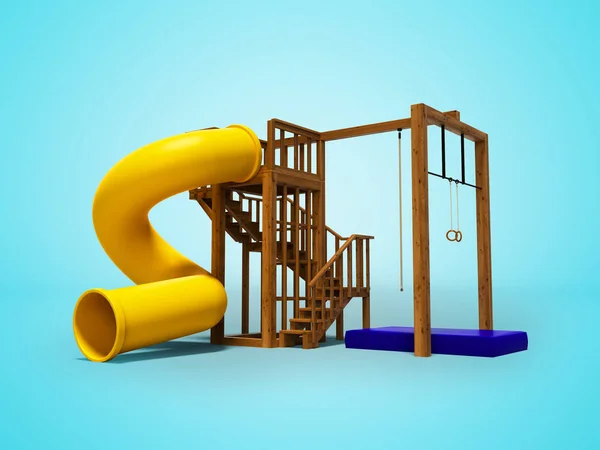 Scivolo Spirale Bambini Corda Legno Giochi Sportivi Rendering Sfondo Blu — Foto Stock