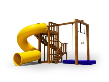 Gölge beyaz zemin üzerine sarmal slayt spor oyunları 3d render için çocuk ahşap ip için