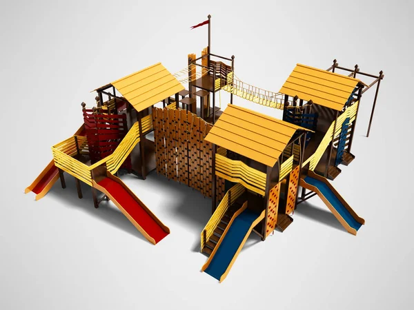 Spelet Trä Strand Lekplats För Barn Vyn Render Grå Bakgrund — Stockfoto