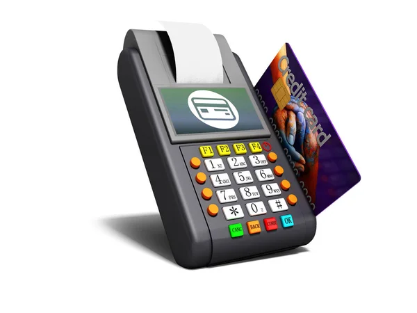 Zahlung Von Waren Durch Das Terminal Mit Kreditkarte Rendering Auf — Stockfoto