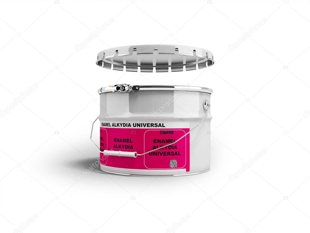 Bucket of paint alkyd enamel 3d render on white background with shadow