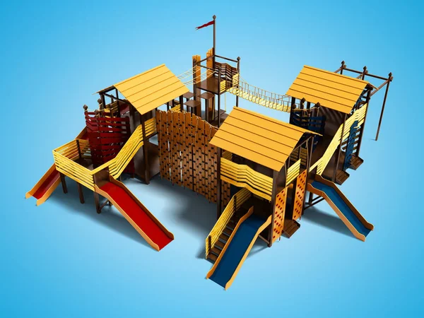 Gry Plaża Drewniany Plac Zabaw Dla Dzieci Zobacz Render Niebieskim — Zdjęcie stockowe
