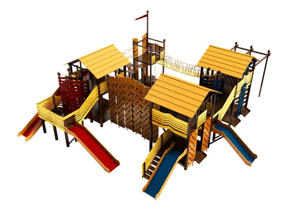 Aire Jeux Plage Bois Pour Enfants Vue Rendu Sur Fond — Photo