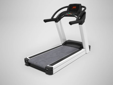 Elektronik modları için eğitim 3d render gölge ile gri arka plan üzerinde siyah koşu bandı