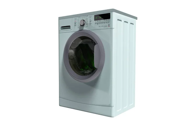 Blue Washing Machine Automatic Rinsing Things Water Render White Background — ストック写真