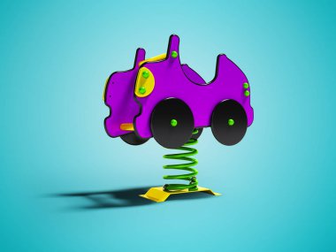 Bahar için çocuklar 3d render gölge ile mavi arka plan üzerinde atlıkarınca mor araba