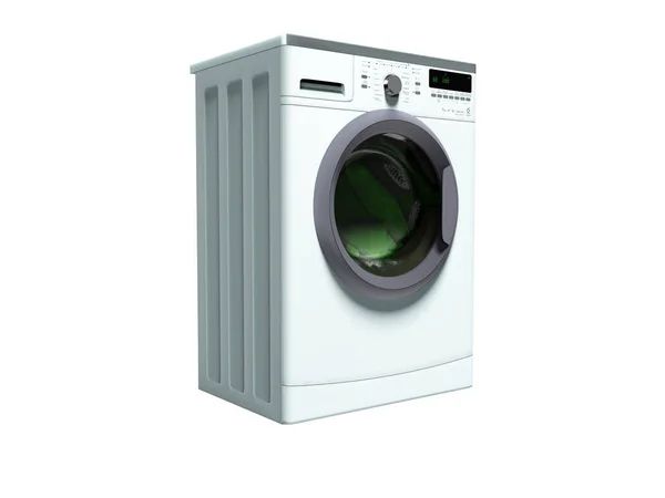 蓝色洗衣机为家庭洗衣3D 渲染在白色背景没有阴影 — 图库照片