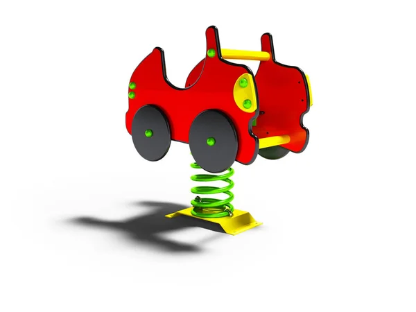 旋转木马红色汽车在春天为孩子正面看法3D 渲染在白色背景与阴影 — 图库照片