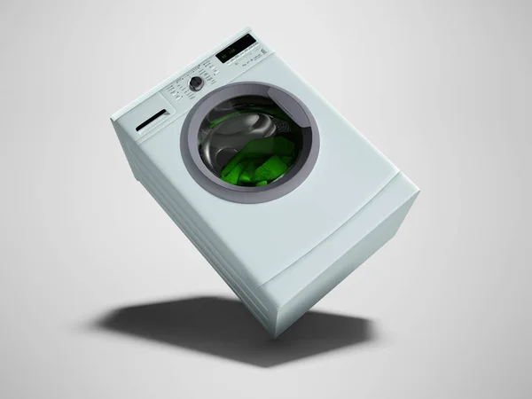 Light Blue Washing Machine Included Washes Green Towels Render Gray — Stock Photo, Image