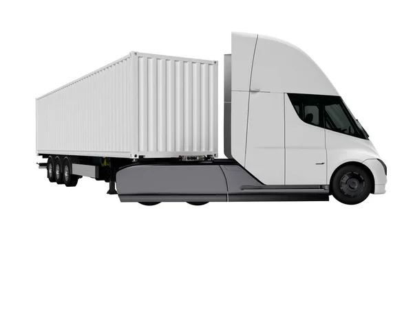 White Electric Tractor Trailer Traveling Long Distances Render White Background — Stock Photo, Image