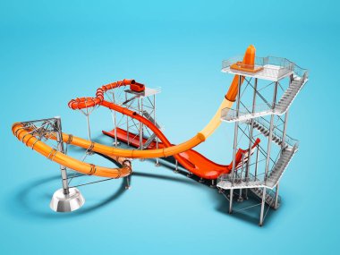 Gölge ile mavi arka plan üzerinde su parkı veya beach eğlence 3d render için kavram büyük su kaydırağı