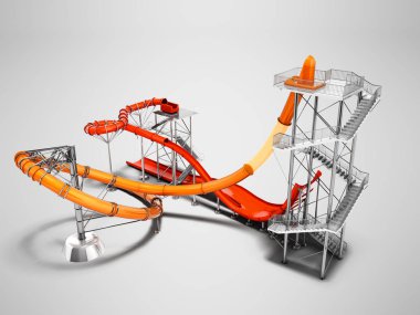 Gölgeli gri arka plan üzerinde su parkı veya beach eğlence 3d render için kavram büyük su kaydırağı